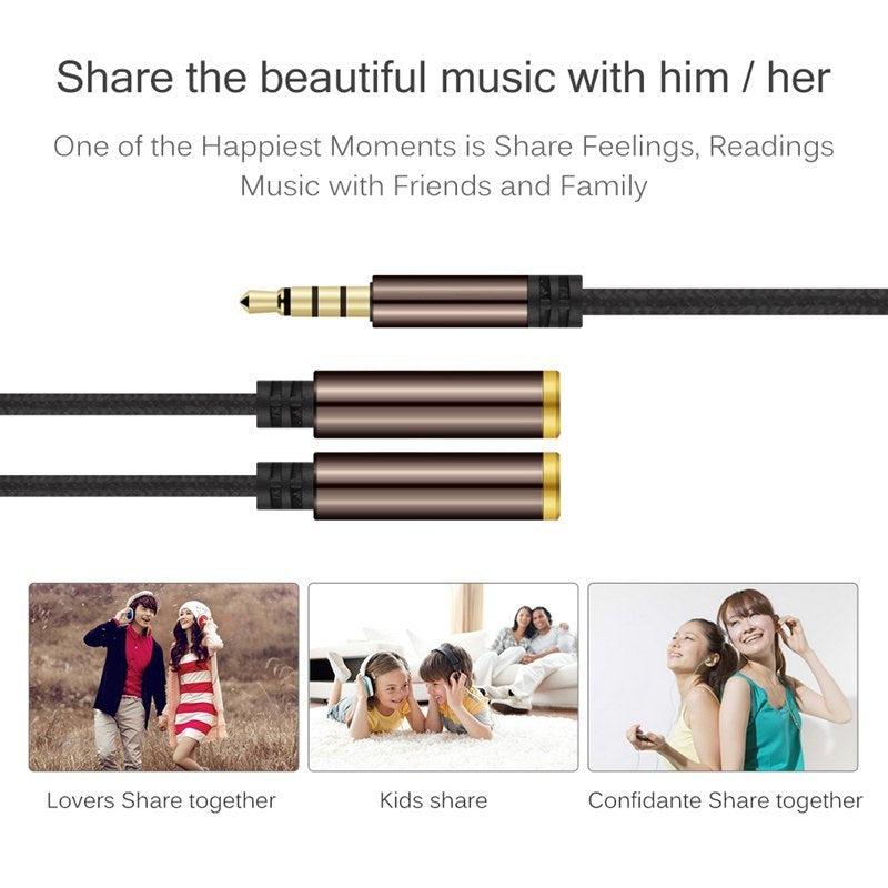 JMT-595850 3.5mm Audio Splitter Cable for Dual Headphones - Universal Y Splitter for Sharing Music