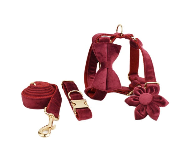 JMT-595850 Velvet Fabric Dog Collar with Accessories - Scalable Sizes XS-XL