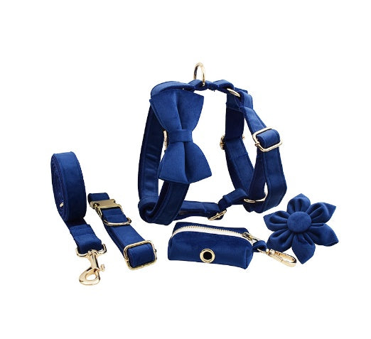 JMT-595850 Velvet Fabric Dog Collar with Accessories - Scalable Sizes XS-XL