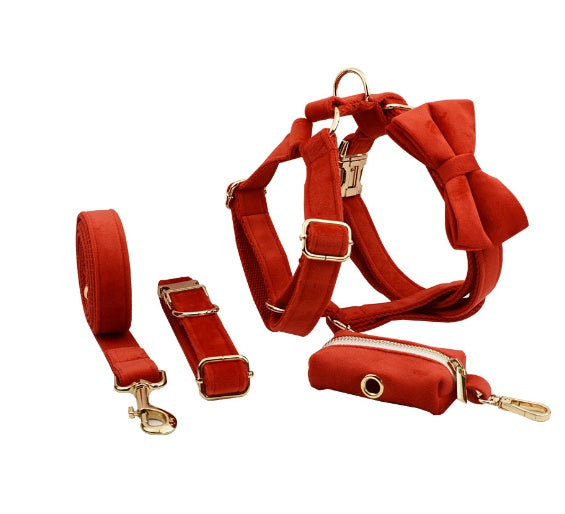 JMT-595850 Velvet Fabric Dog Collar with Accessories - Scalable Sizes XS-XL