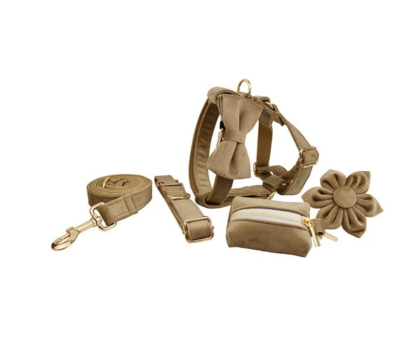 JMT-595850 Velvet Fabric Dog Collar with Accessories - Scalable Sizes XS-XL