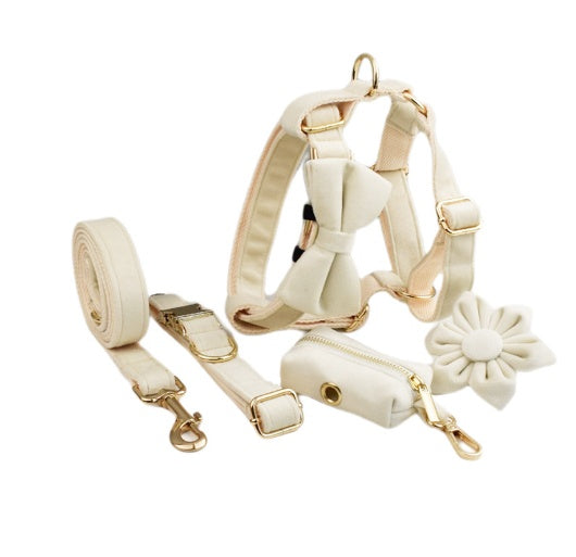 JMT-595850 Velvet Fabric Dog Collar with Accessories - Scalable Sizes XS-XL