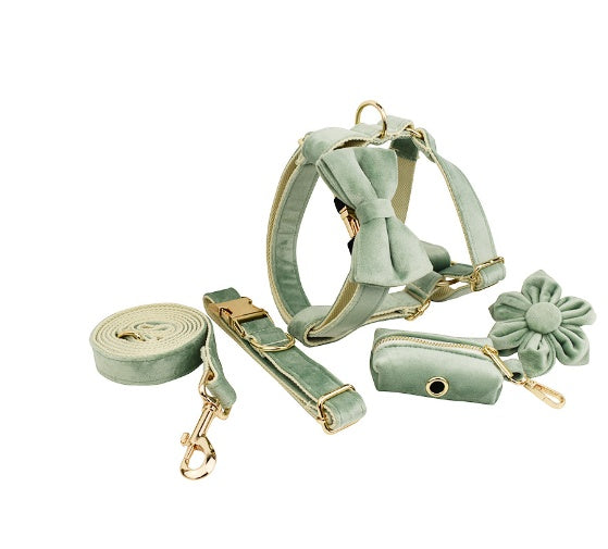 JMT-595850 Velvet Fabric Dog Collar with Accessories - Scalable Sizes XS-XL