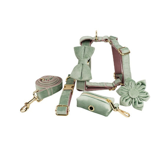 JMT-595850 Velvet Fabric Dog Collar with Accessories - Scalable Sizes XS-XL