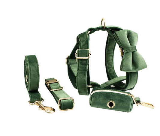 JMT-595850 Velvet Fabric Dog Collar with Accessories - Scalable Sizes XS-XL