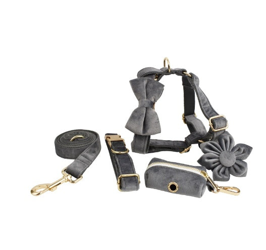 JMT-595850 Velvet Fabric Dog Collar with Accessories - Scalable Sizes XS-XL