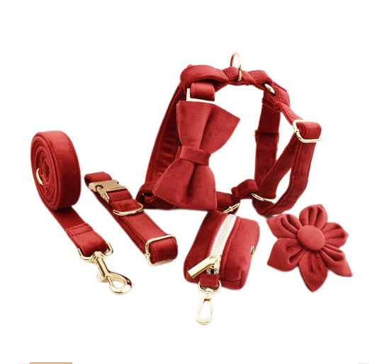JMT-595850 Velvet Fabric Dog Collar with Accessories - Scalable Sizes XS-XL