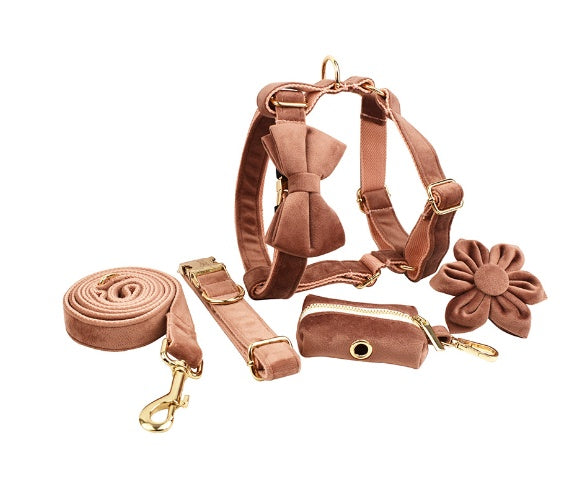 JMT-595850 Velvet Fabric Dog Collar with Accessories - Scalable Sizes XS-XL