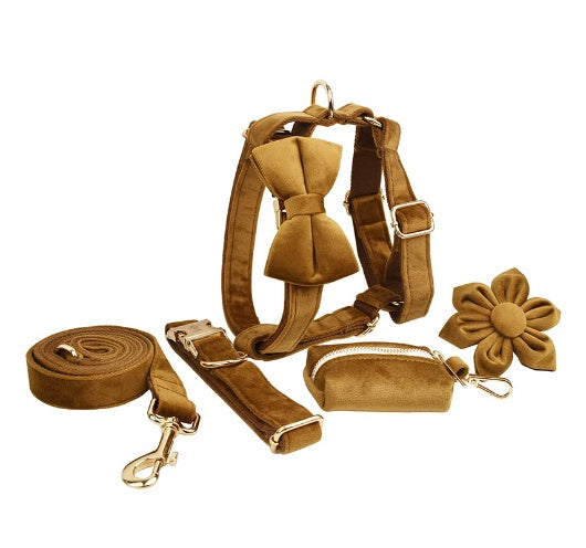 JMT-595850 Velvet Fabric Dog Collar with Accessories - Scalable Sizes XS-XL