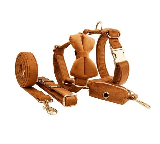 JMT-595850 Velvet Fabric Dog Collar with Accessories - Scalable Sizes XS-XL