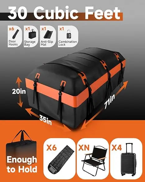 JMT-596298 Durable 15 Cubic Feet Waterproof Roof Bag for Car Rooftop Cargo Storage, 500D PVC Material, Universal Fit