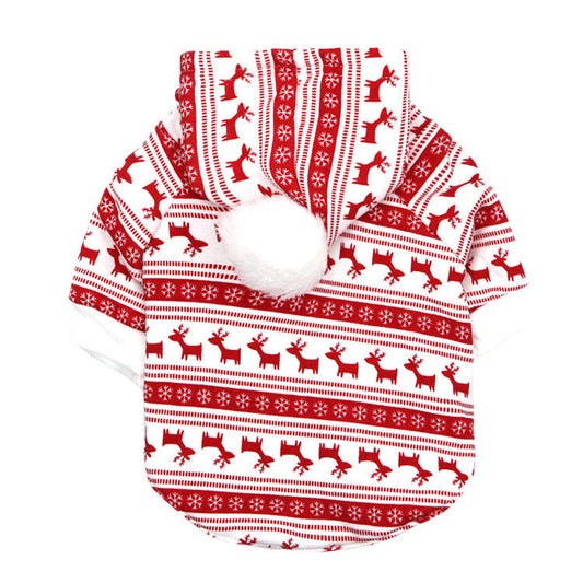 JMT-596298 Festive Red Reindeer Hoodie for Pets - Cozy Fleece Christmas Sweater for Dogs and Cats