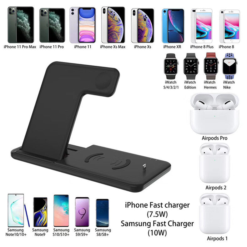 JMT-596362 3-in-1 Wireless Charger for Apple Watch, AirPods, and Smartphones – 15W Fast Charging, Dual Coil Design, Black and White