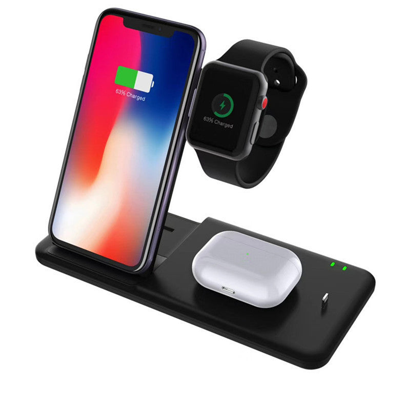 JMT-596362 3-in-1 Wireless Charger for Apple Watch, AirPods, and Smartphones – 15W Fast Charging, Dual Coil Design, Black and White
