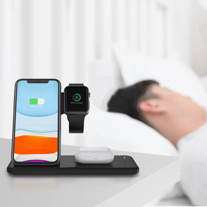 JMT-596362 3-in-1 Wireless Charger for Apple Watch, AirPods, and Smartphones – 15W Fast Charging, Dual Coil Design, Black and White