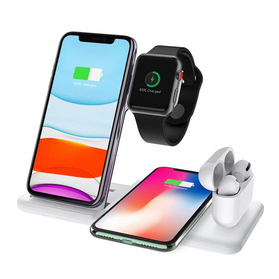 JMT-596362 3-in-1 Wireless Charger for Apple Watch, AirPods, and Smartphones – 15W Fast Charging, Dual Coil Design, Black and White