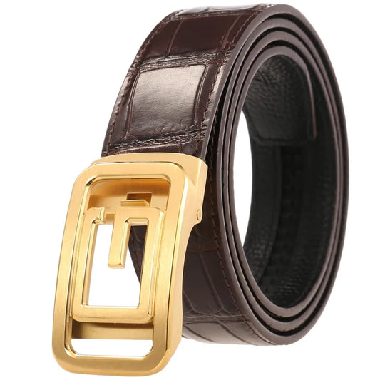 JMT-596426 Genuine Leather Men's Belt - Stylish Black Design, Model LY36-61319-8