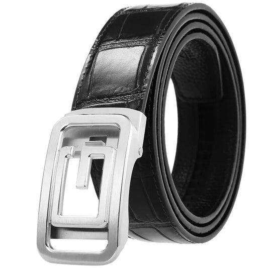 JMT-596426 Genuine Leather Men's Belt - Stylish Black Design, Model LY36-61319-8