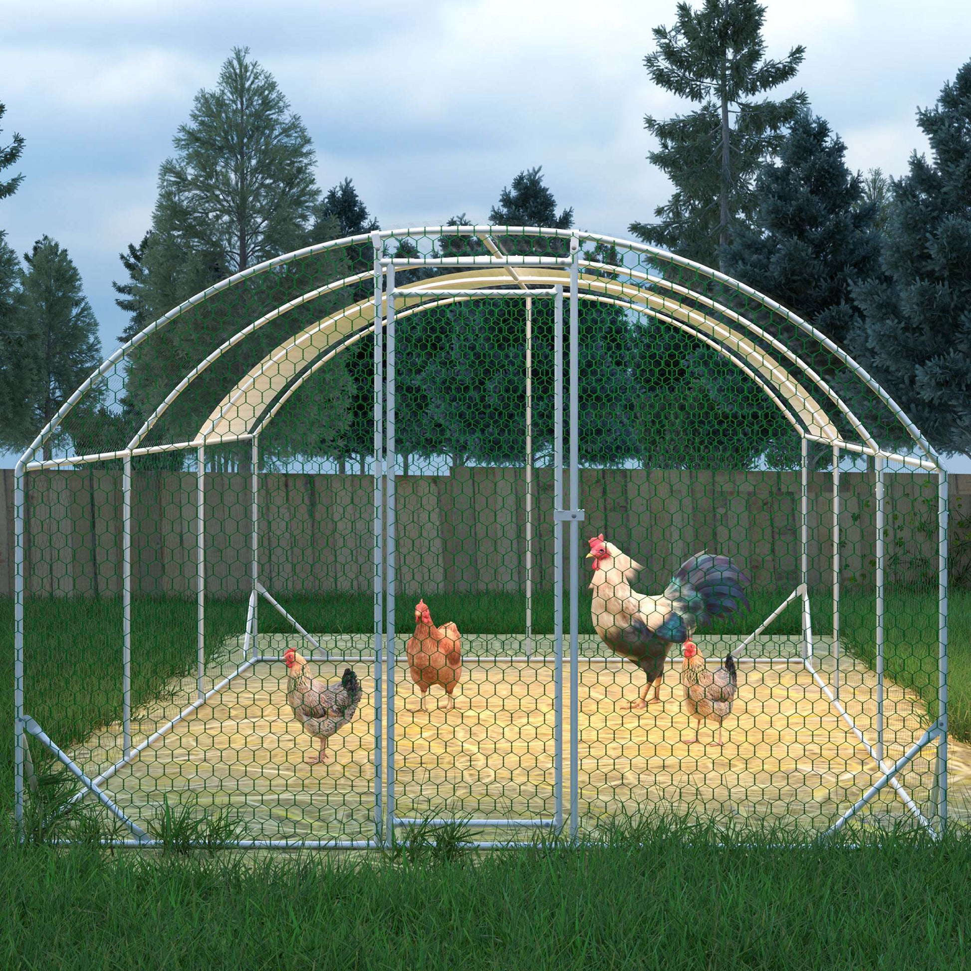 JMT-596682 Spacious Large Metal Chicken Coop with Waterproof Anti-UV Cover, Walk-In Chicken Run for Outdoor Use - 9.84 x 19.68 x 6.56 Ft