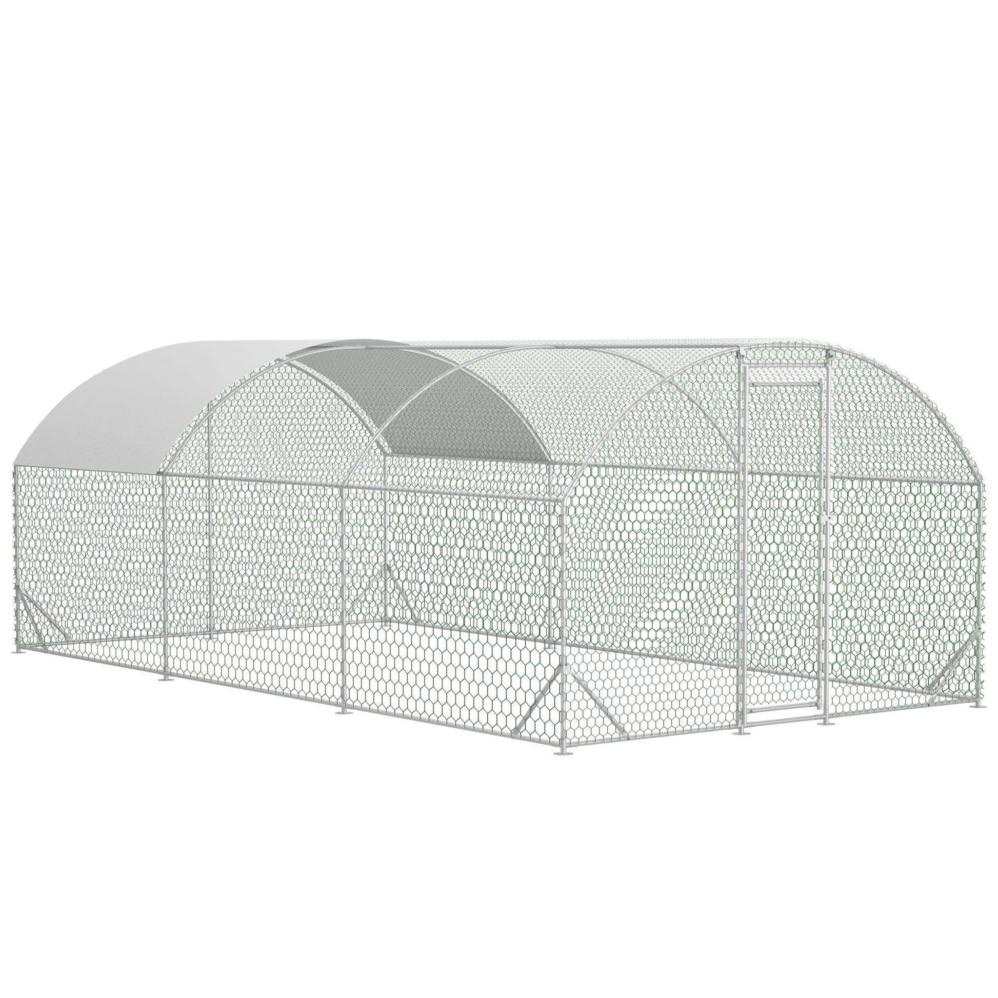 JMT-596682 Spacious Large Metal Chicken Coop with Waterproof Anti-UV Cover, Walk-In Chicken Run for Outdoor Use - 9.84 x 19.68 x 6.56 Ft