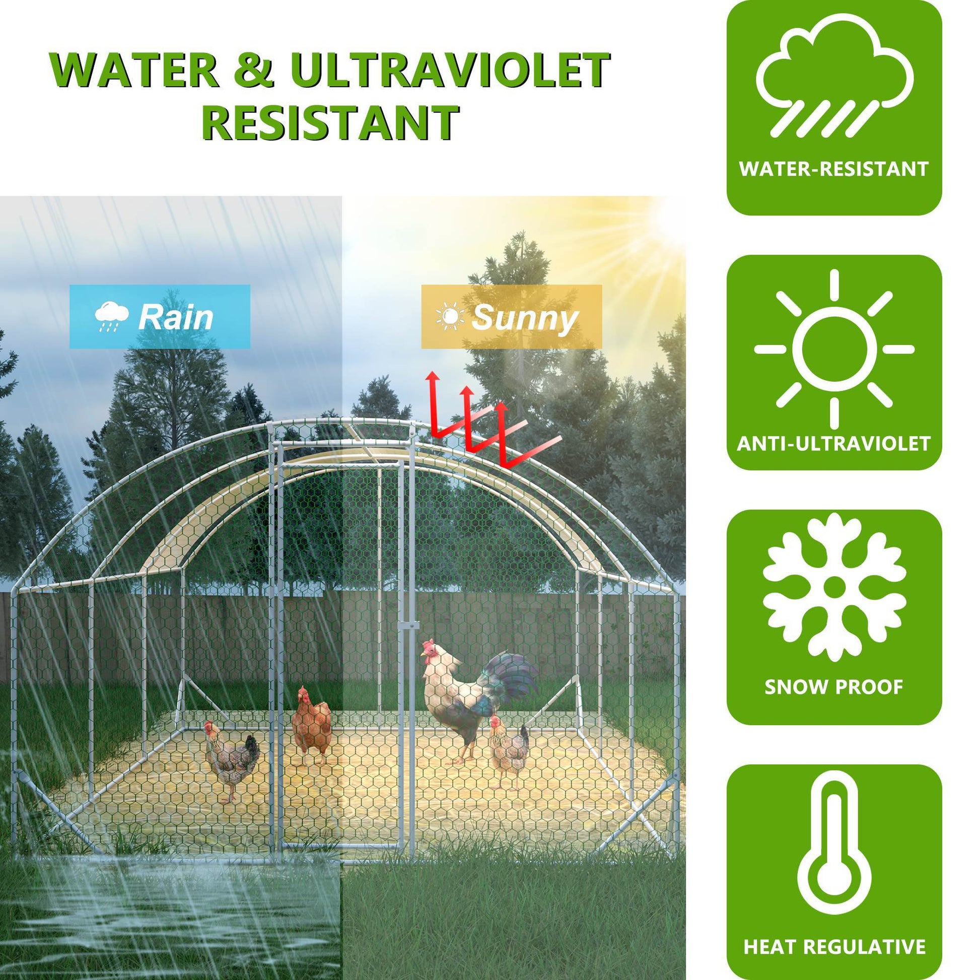 JMT-596682 Spacious Large Metal Chicken Coop with Waterproof Anti-UV Cover, Walk-In Chicken Run for Outdoor Use - 9.84 x 19.68 x 6.56 Ft
