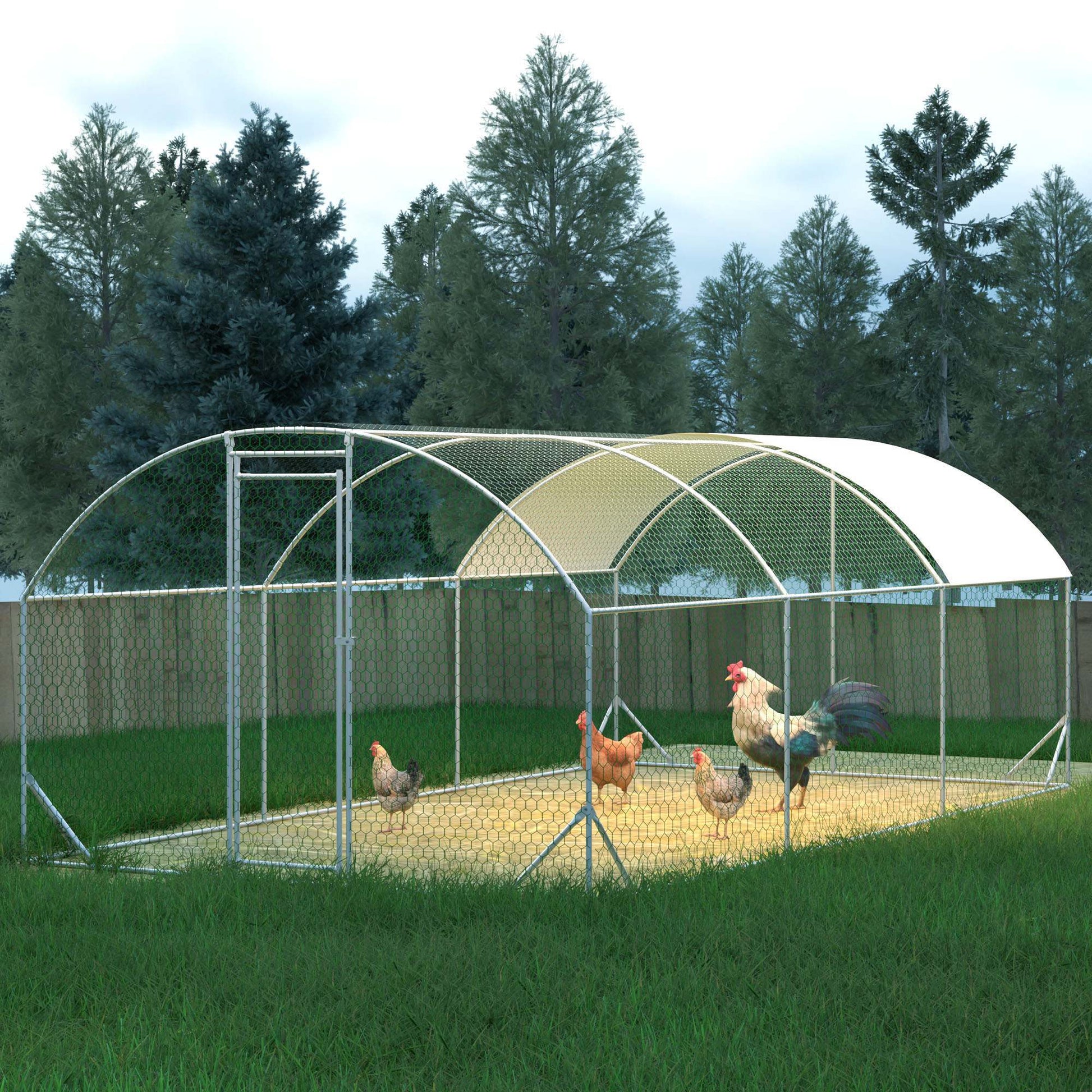JMT-596682 Spacious Large Metal Chicken Coop with Waterproof Anti-UV Cover, Walk-In Chicken Run for Outdoor Use - 9.84 x 19.68 x 6.56 Ft