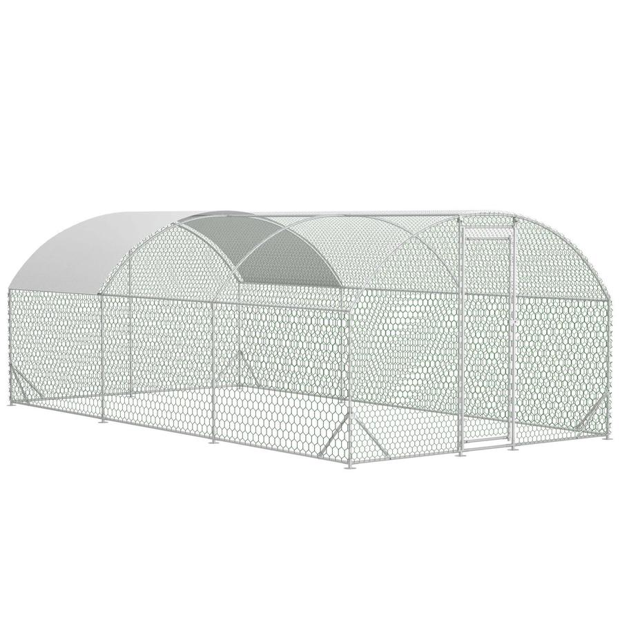JMT-596682 Spacious Large Metal Chicken Coop with Waterproof Anti-UV Cover, Walk-In Chicken Run for Outdoor Use - 9.84 x 19.68 x 6.56 Ft