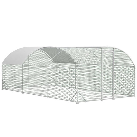 JMT-596682 Spacious Large Metal Chicken Coop with Waterproof Anti-UV Cover, Walk-In Chicken Run for Outdoor Use - 9.84 x 19.68 x 6.56 Ft