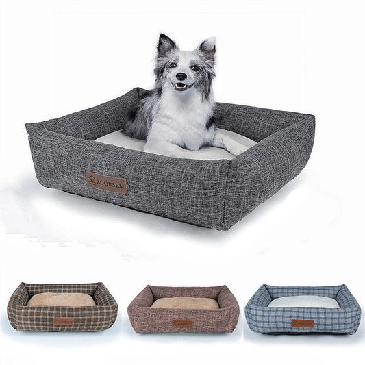 JMT-597130 Cozy Linen Square Pet Bed for Autumn and Winter - Available in Multiple Sizes and Colors