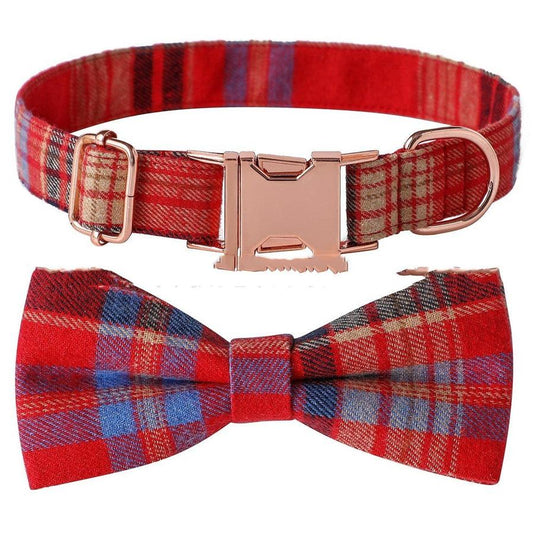 JMT-597322 Plaid Dog Collar with Metal Buckle - Adjustable Sizes S, M, L for All Seasons