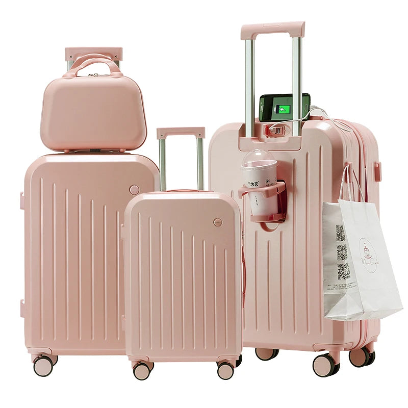 JMT-597450 Four-Piece Travel Trolley Bag Luggage Set with USB Port - 14", 20", 24", 28" Sizes