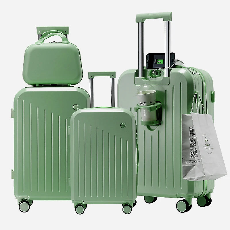 JMT-597450 Four-Piece Travel Trolley Bag Luggage Set with USB Port - 14", 20", 24", 28" Sizes