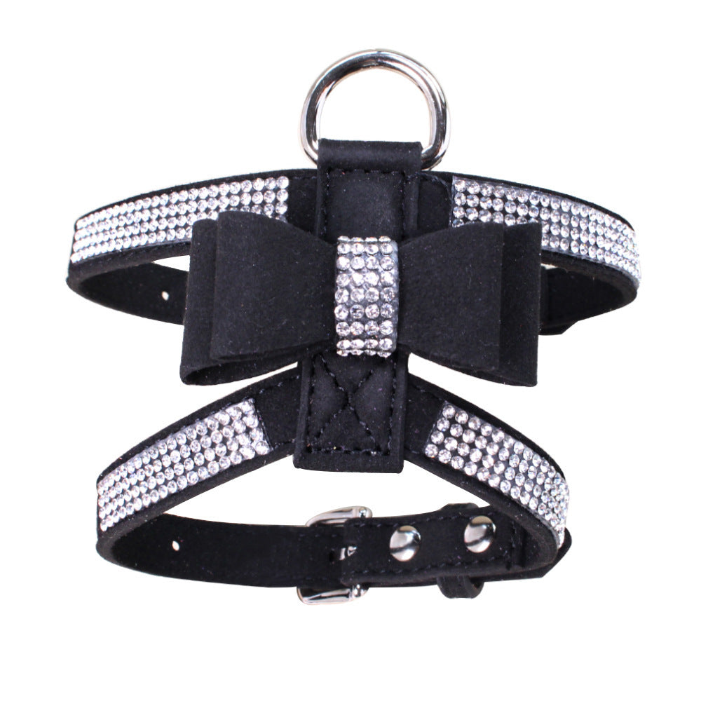 JMT-598154 Shiny Rhinestone Soft Suede Pet Chest Strap Leash - Adjustable Dog Harness in Multiple Colors