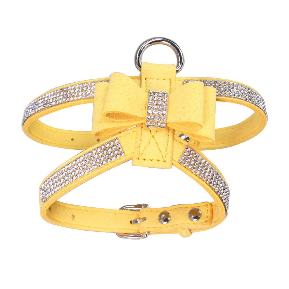 JMT-598154 Shiny Rhinestone Soft Suede Pet Chest Strap Leash - Adjustable Dog Harness in Multiple Colors