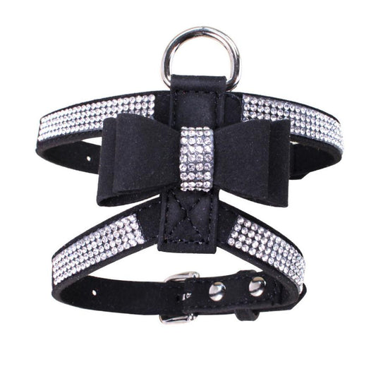 JMT-598154 Shiny Rhinestone Soft Suede Pet Chest Strap Leash - Adjustable Dog Harness in Multiple Colors