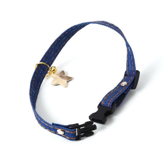 JMT-598474 Denim Pet Collar with Adjustable Chain and Five-Pointed Star Pendant