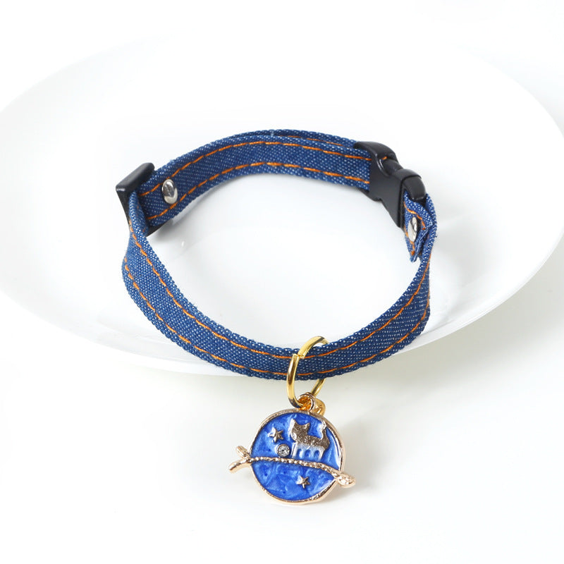 JMT-598474 Denim Pet Collar with Adjustable Chain and Five-Pointed Star Pendant
