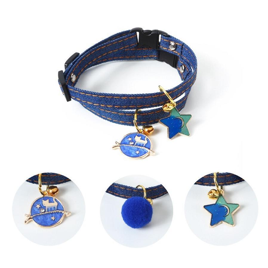 JMT-598474 Denim Pet Collar with Adjustable Chain and Five-Pointed Star Pendant