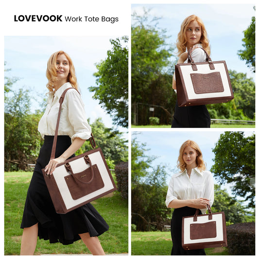 JMT-598794 Vintage PU Leather Laptop Tote Bag for 15.6-inch Laptop - Stylish Briefcase for Women