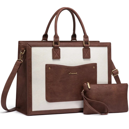 JMT-598794 Vintage PU Leather Laptop Tote Bag for 15.6-inch Laptop - Stylish Briefcase for Women