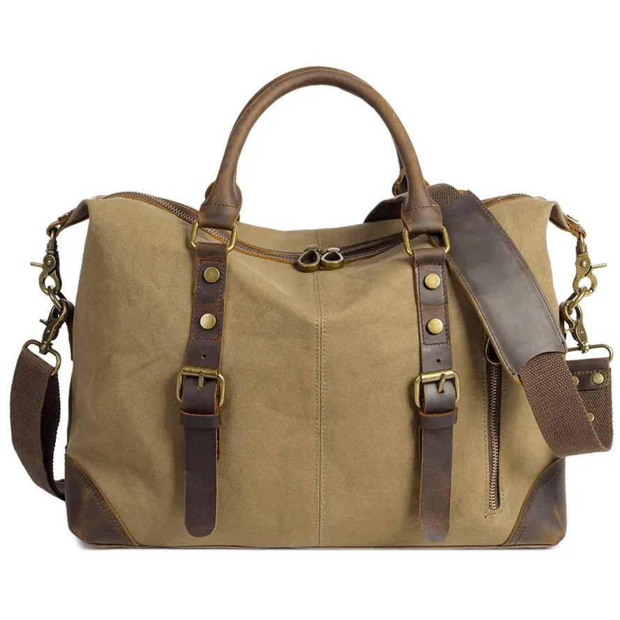 JMT-599370 Men's Casual Canvas Cross-Shoulder Bag with Cowhide Leather for Outdoor Travel and Laptop Use