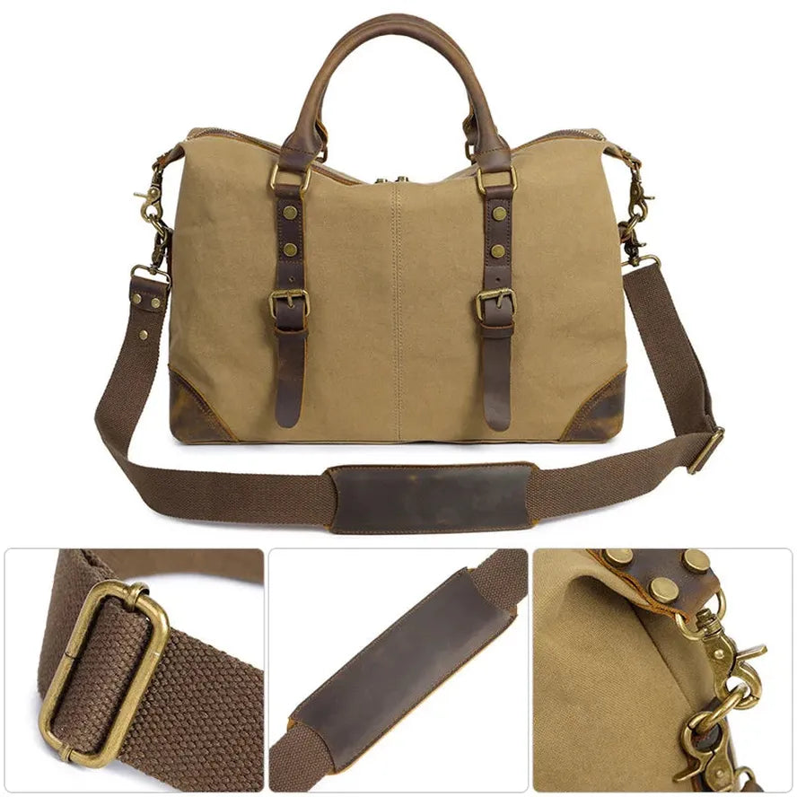 JMT-599370 Men's Casual Canvas Cross-Shoulder Bag with Cowhide Leather for Outdoor Travel and Laptop Use
