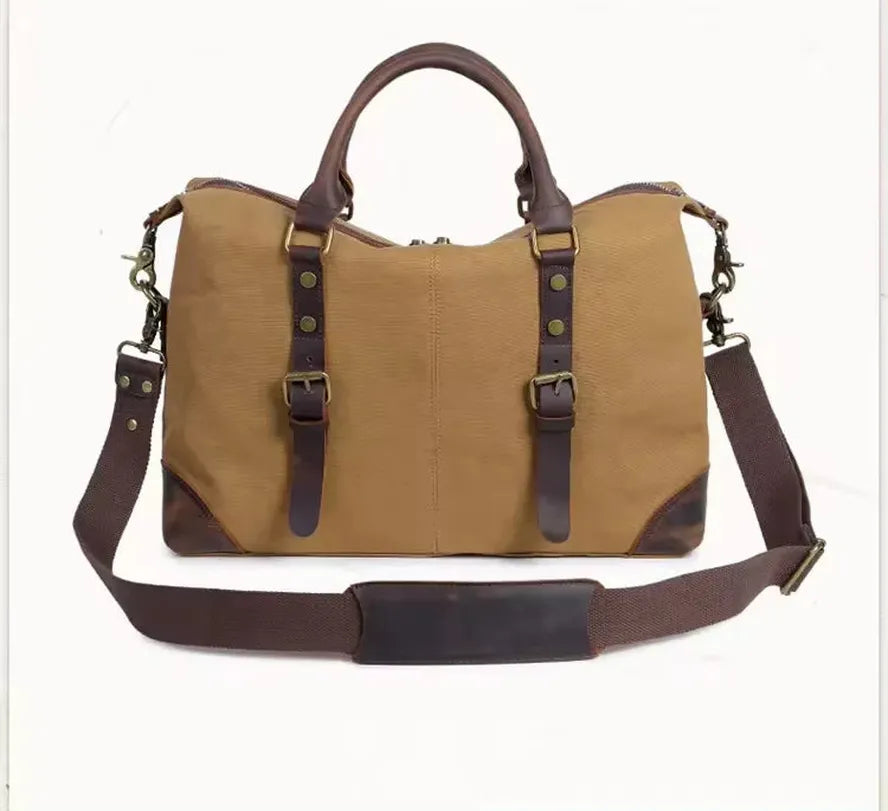 JMT-599370 Men's Casual Canvas Cross-Shoulder Bag with Cowhide Leather for Outdoor Travel and Laptop Use