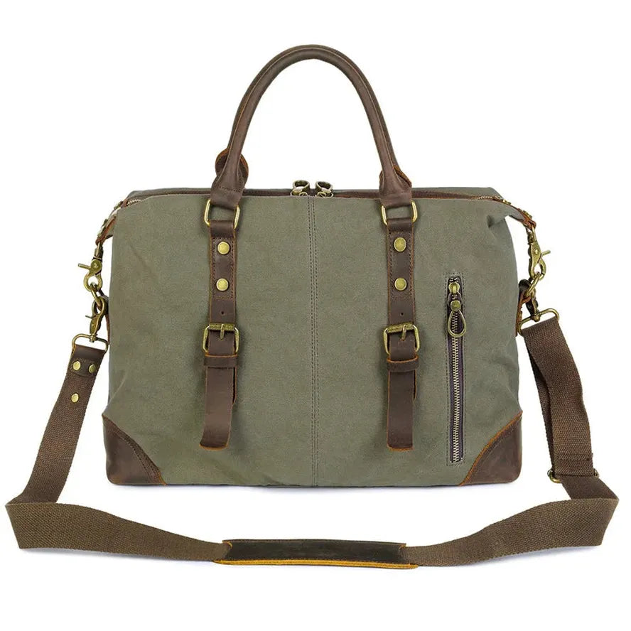 JMT-599370 Men's Casual Canvas Cross-Shoulder Bag with Cowhide Leather for Outdoor Travel and Laptop Use