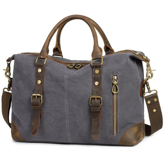 JMT-599370 Men's Casual Canvas Cross-Shoulder Bag with Cowhide Leather for Outdoor Travel and Laptop Use