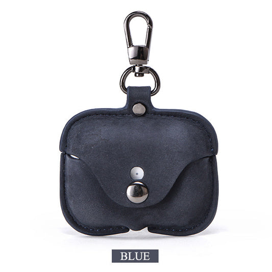 JMT-599626 Leather Clamshell Case for AirPods Pro - Vintage Crazy Horse Pattern in Brown and Royal Blue