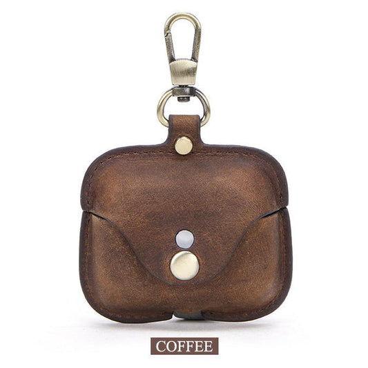 JMT-599626 Leather Clamshell Case for AirPods Pro - Vintage Crazy Horse Pattern in Brown and Royal Blue