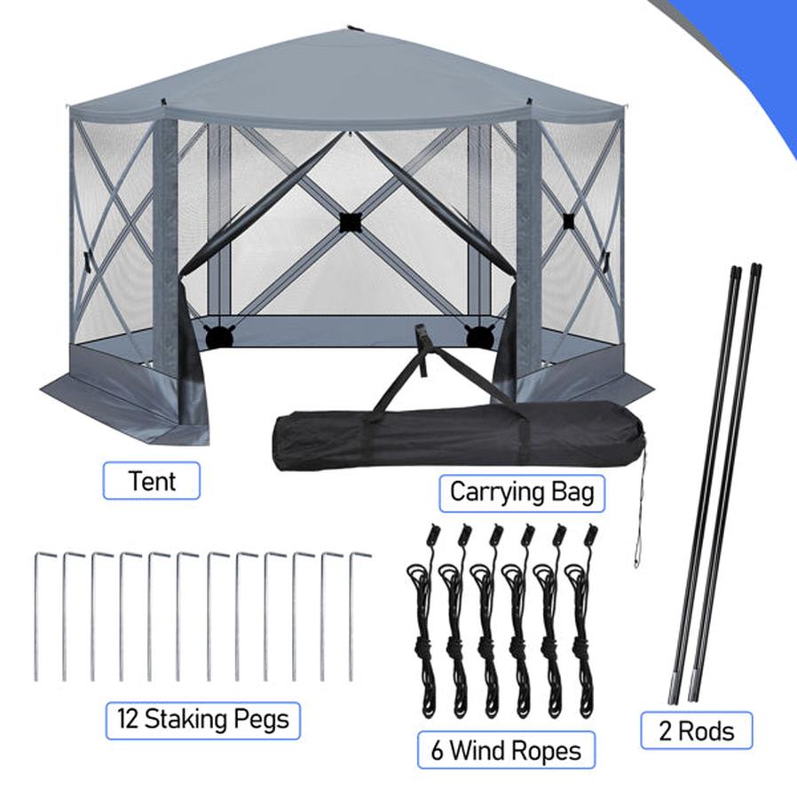 JMT-600010 Dark Gray Hexagonal 12X12ft Automatic Folding Canopy Tent