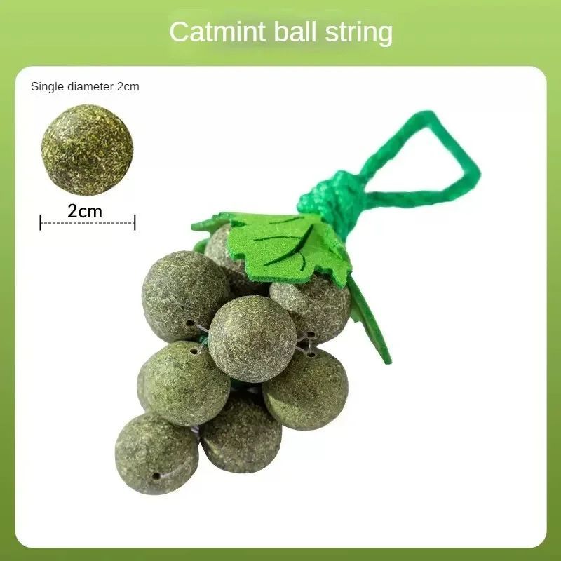 JMT-600266 Mint Ball Grape Strand Catnip Toy - Teething and Bite-Resistant Cat Sticks Made with Peppermint Powder and Rice Flour, 2cm Balls