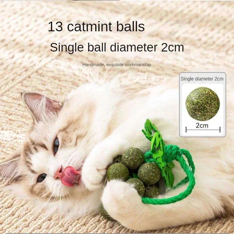JMT-600266 Mint Ball Grape Strand Catnip Toy - Teething and Bite-Resistant Cat Sticks Made with Peppermint Powder and Rice Flour, 2cm Balls